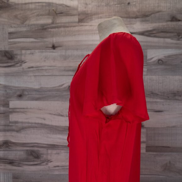 Madewell Cherry Red Dress Lace Up V-neck Flutter Sleeve - Picture 4 of 6